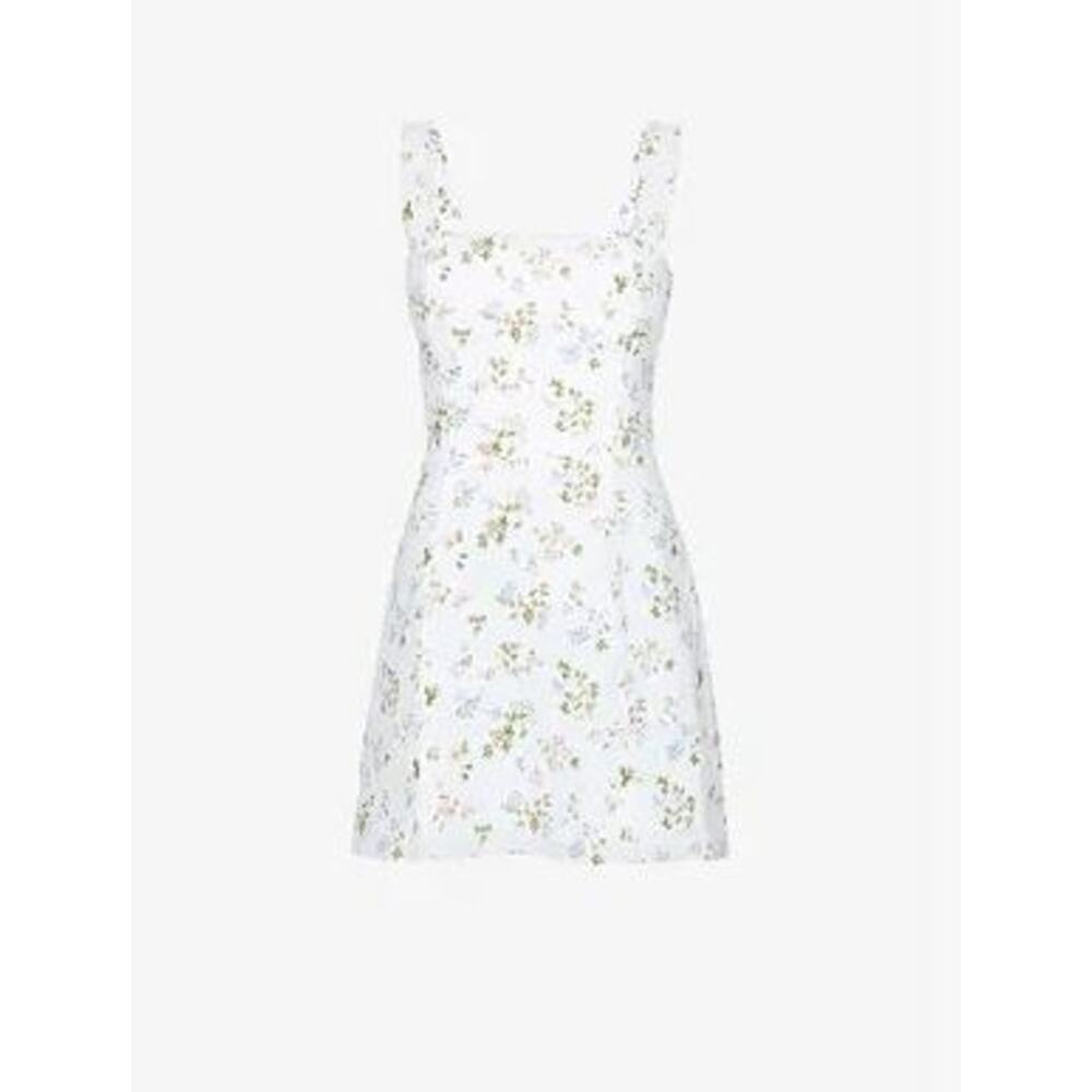 NEW Reformation Brigitte Floral Print Sheath Mini Dress 100% Linen White Size 0 - Picture 6 of 8